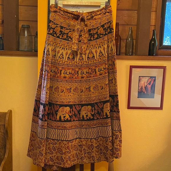 Unique Vintage Dresses & Skirts - Vintage Indian Block Print Cotton Wrap Skirt